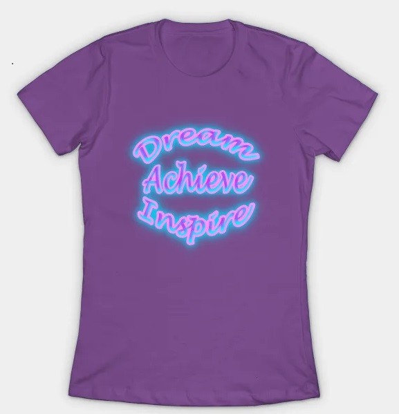 dream achieve inspire neon and purple tee