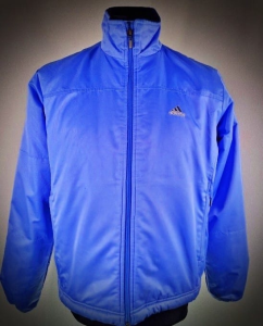 Macro image of an Adidas vintage blue jacket Adidas Vintage Full Zipped Pearl Blue Jacket Coat