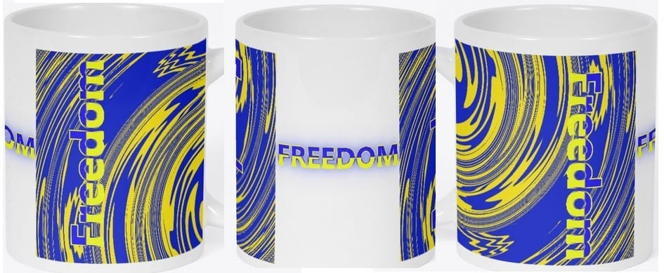 coffee mug white yellow blue