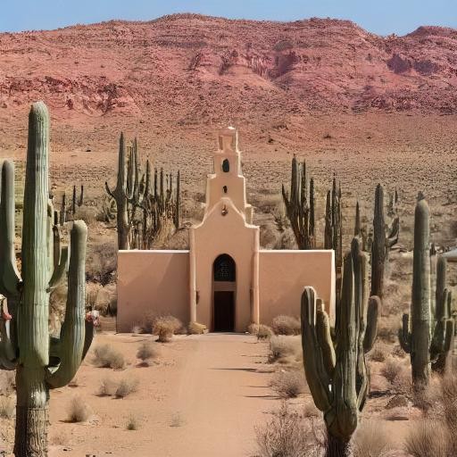 prayer church in a desert by cactuses