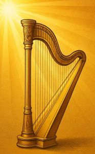 Golden harp in a ray of sunshine