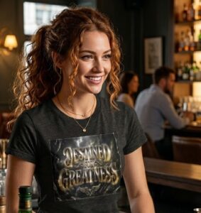 destined for greatness design worn by a female model